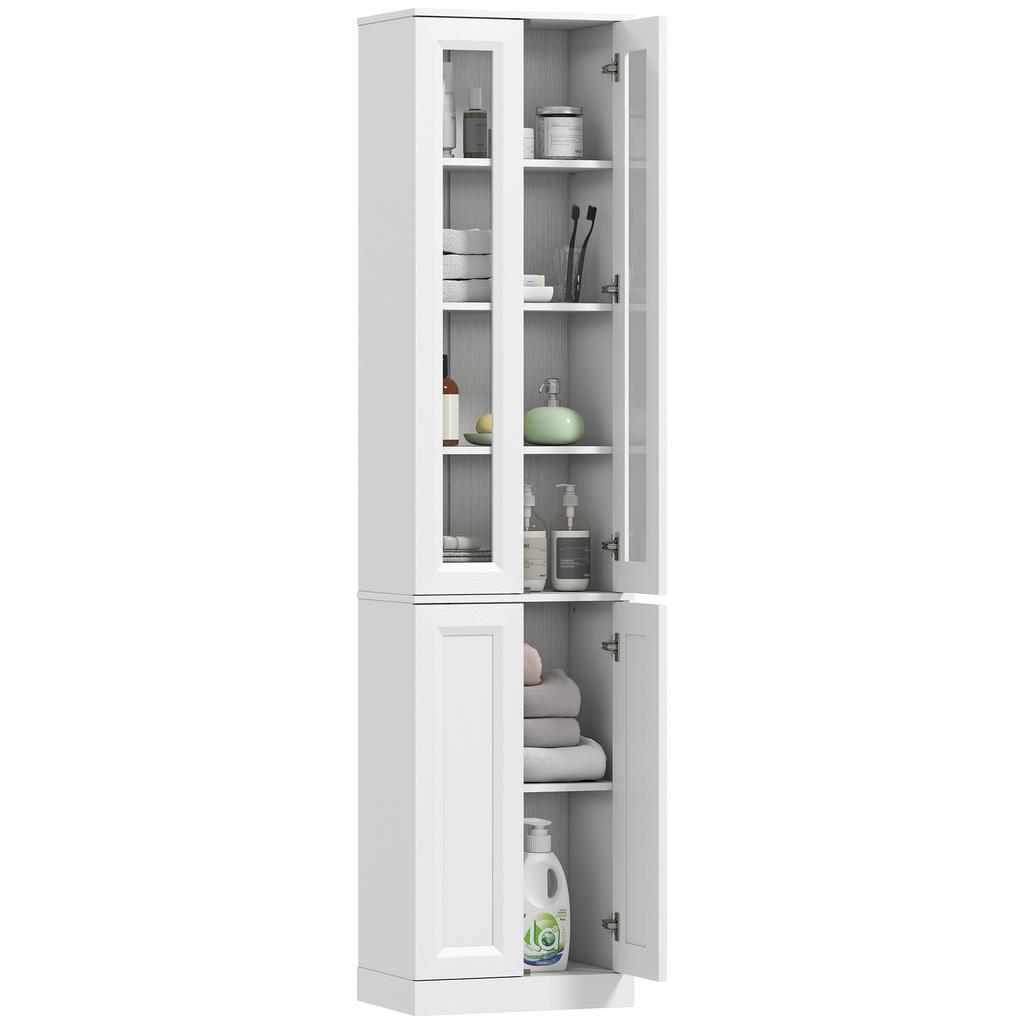 Bathroom Cabinet, 6-Tier, 4 Soft-Close Doors, Adjustable Shelves, White