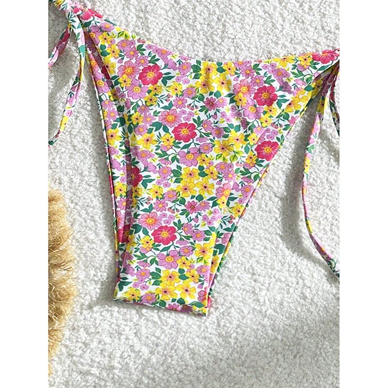 Sexy dámské dvoudílné plavky s květinovým potiskem, trojúhelníková podprsenka, push-up bikiny set, šněrovací, na ramínka, bez zad, plavky na plážovou dovolenou