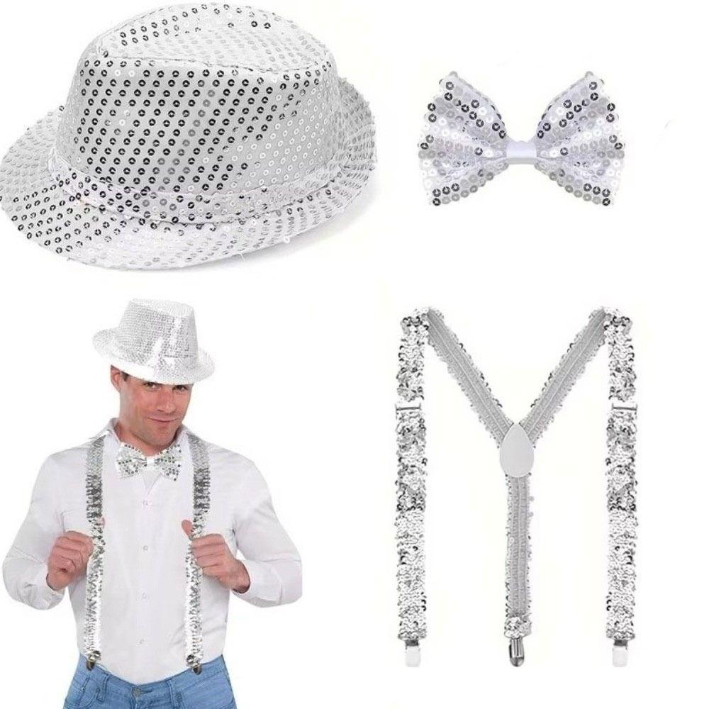 Cute Solid Color Performance Props Set Performance Sequined Neck Tie Party Prop Halloween Decor Suspenders Halloween