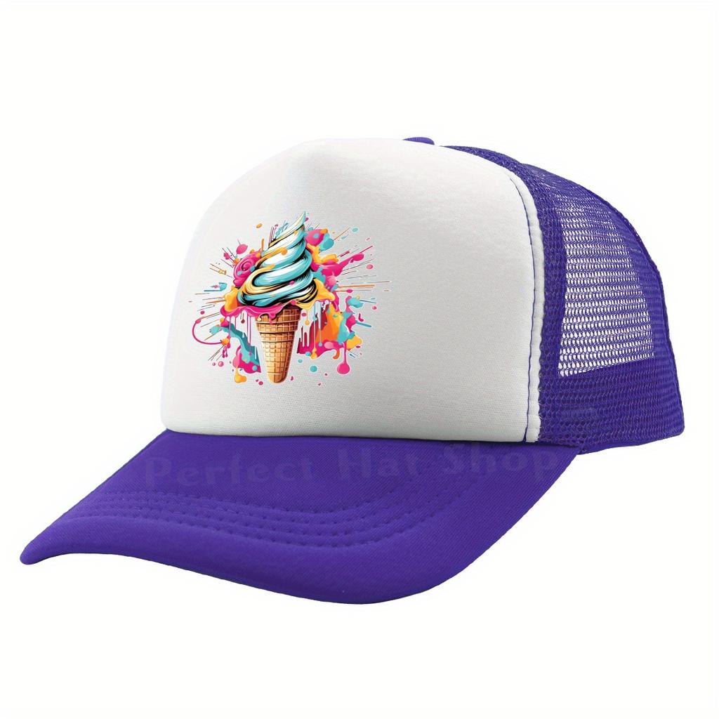 Colorful Ice Cream Trucker Hat Breathable Mesh Baseball Cap Summer Casual Adult Headwear Breathable