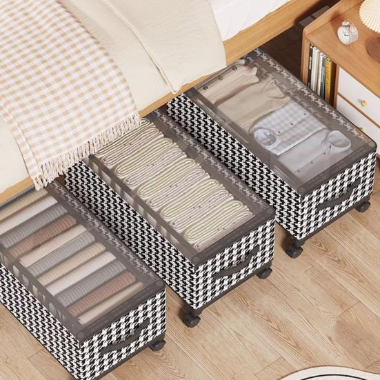 under Bed Storage Bin with Wheels Dust-Proof under Bed Organizer with Transparent Lid Rolling Metal Drawer Organizer for Clothes Blankets Shoes