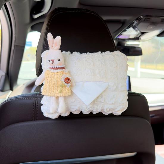 Cute Car Tissue Box Holder Soft Plush Rabbit Hanging Paper Dispenser Universal Auto Seat Back Organizer for Home Car Office