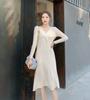 Solid Color Maternity Sweater Dress - Knit Core-Spun Yarn for Autumn/Winter