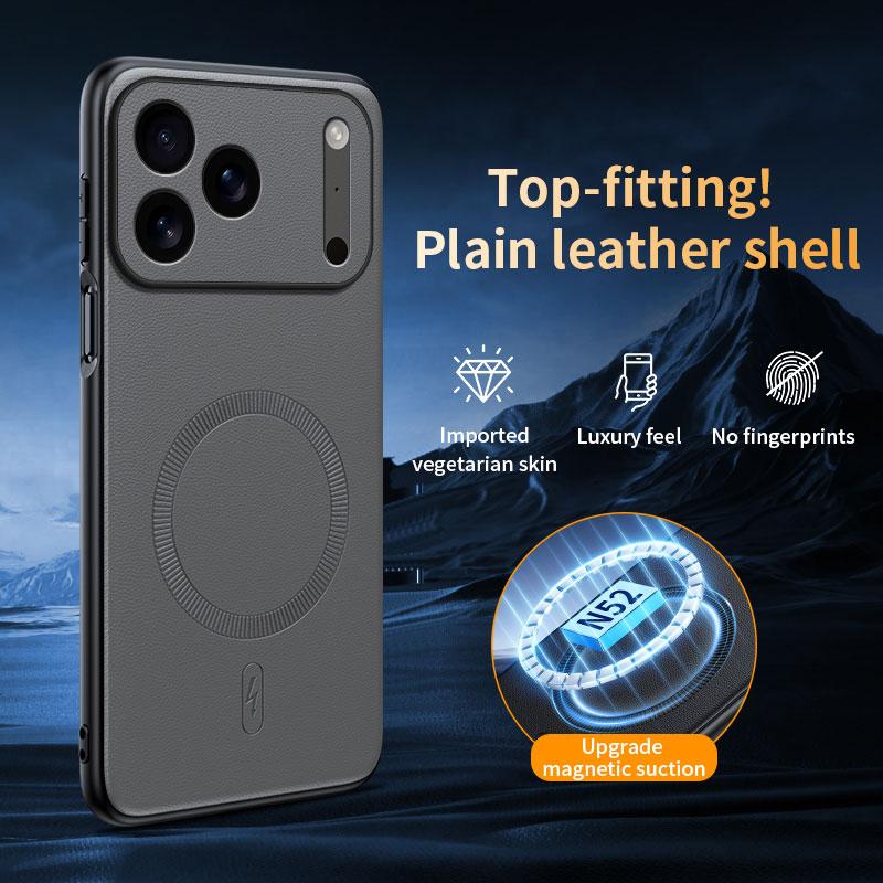 Simple Slim Plain Leather Strong Magnetic for Magsafe Magnetic Phone Case for iPhone 17 Air 16 15 14 Plus 13 Pro Max Shock Cover