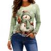 Women's Fashion Casual Slit Hem Round Neck Long Sleeve Loose Printed T-Shirt Ladies Top