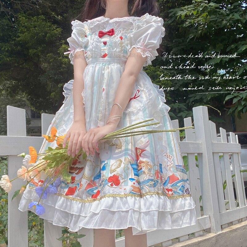 Buy Lolita Japan Women Dress JSK Sweet Girls Midi Dress A Line Fashion  Print Sexy Lace Ladies Vestidos at affordable prices  free shipping, real  reviews with photos  Joom