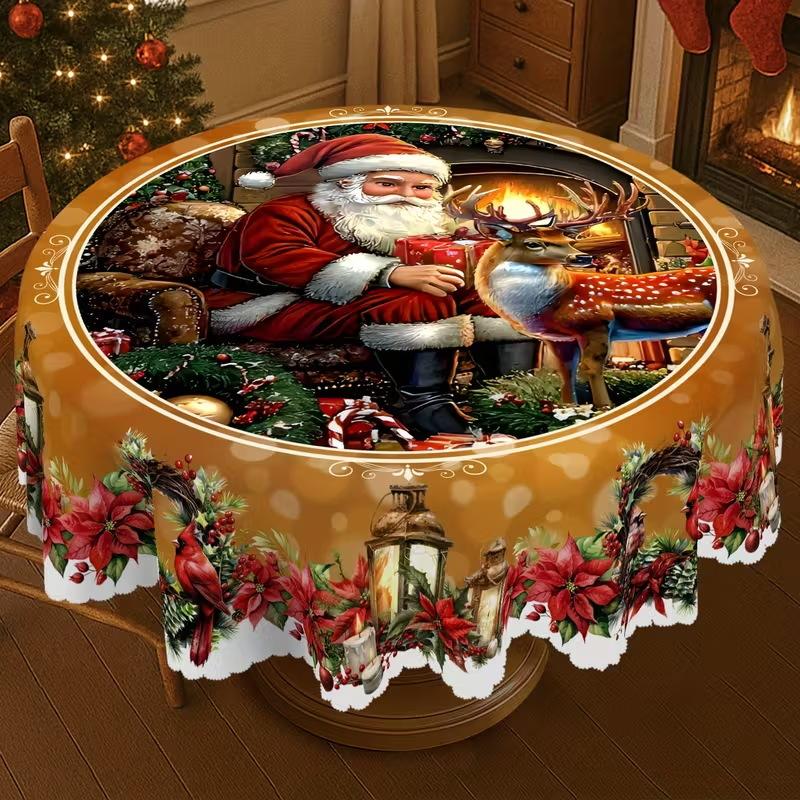 

Рождественская скатерть - Винтажный снеговик, Для вечеринки в помещении/на открытом воздухе, Для дома, Обеденный декор, Праздничное украшение 152*152cm