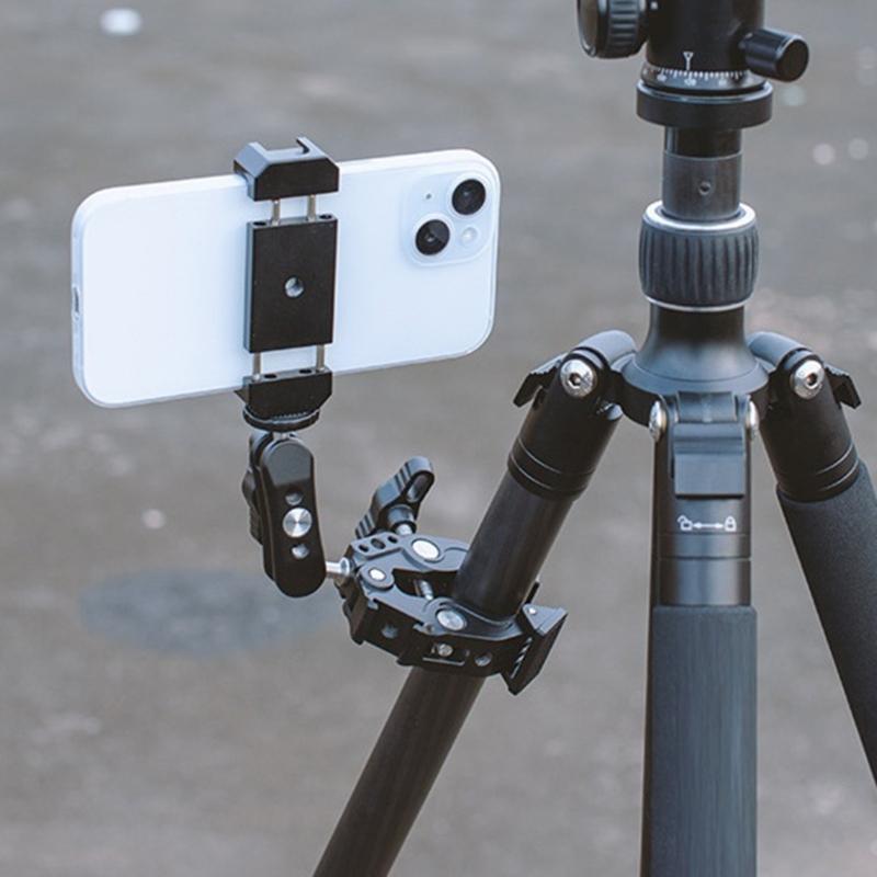 Super Clamp Double Ballhead Smartphones/Action Camera Mount Clip 0-65mm for Tripods and Gimbals