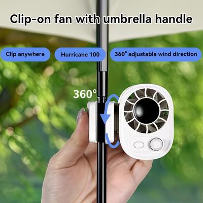 Outdoor Portable Umbrella Clip High-Speed Small Fan, Waist Fan/Desktop Fan, Stepless 100-Speed Adjustment 360° Rotating Digital Display Fan