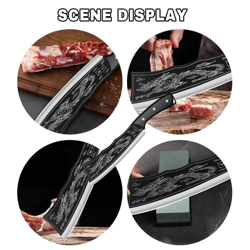 Dragon Cleaver Knife Heavy-Duty Bone Chopper with Leather Sheath,Ultra-Sharp Stainless Steel Chinese Dragon Meat Cleaver