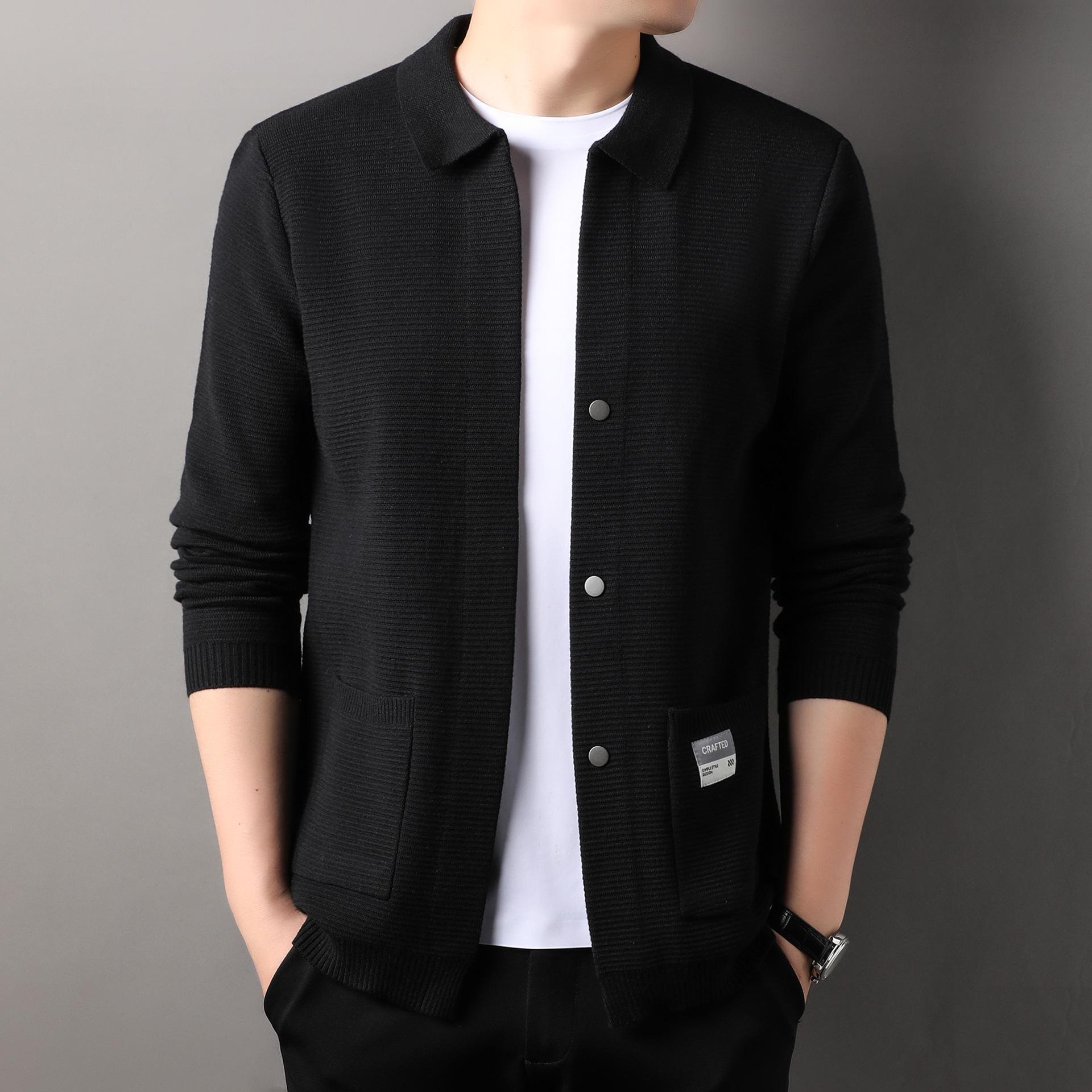 

Men s Korean Style Slim Fit Knit Lapel Cardigan Sweater - Spring & Autumn Casual Trendy Jacket 175-XL чорний