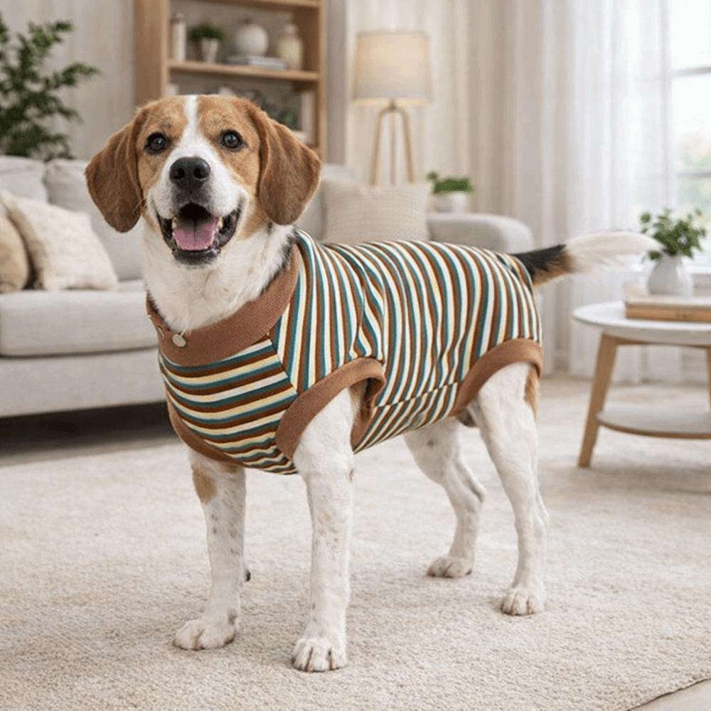 Striped Dog Sterilization Suit Warm Dog Four Legged Vest Fleece Anti-Licking Vest  Belly Protection