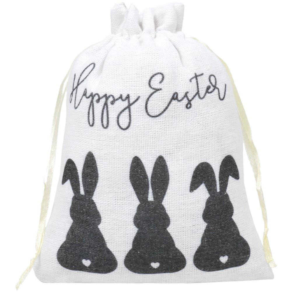 Bunny Egg Pouch Easter Cotton Bag White Drawstring Closure Soft Cotton Fabric Multi-purpose Use For Easter Treats