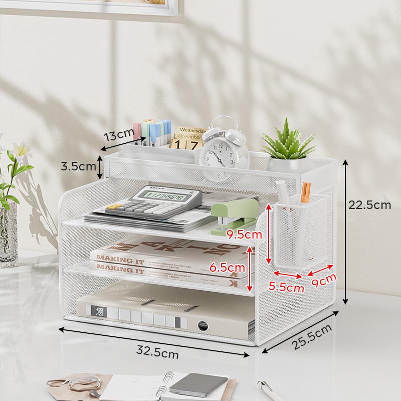Metal Desktop File Organizer: Office Folder Storage & Bookend Rack