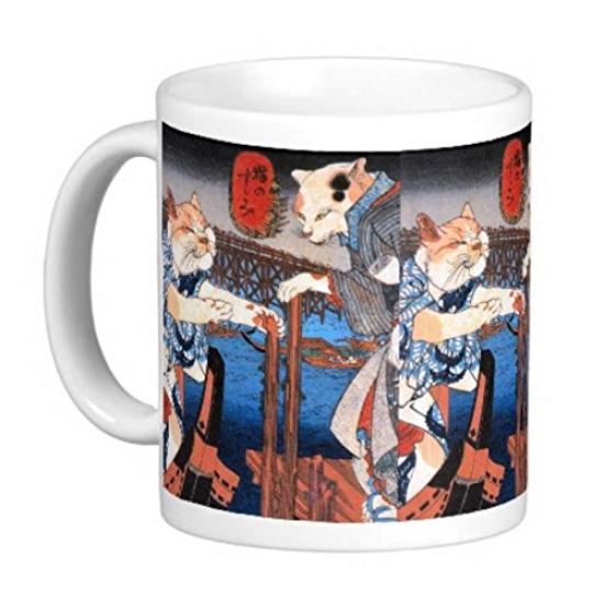 Utagawa Cooling Photo Mug Kuniyoshi's "Cat Down" Mug (Ukiyo-e Series)