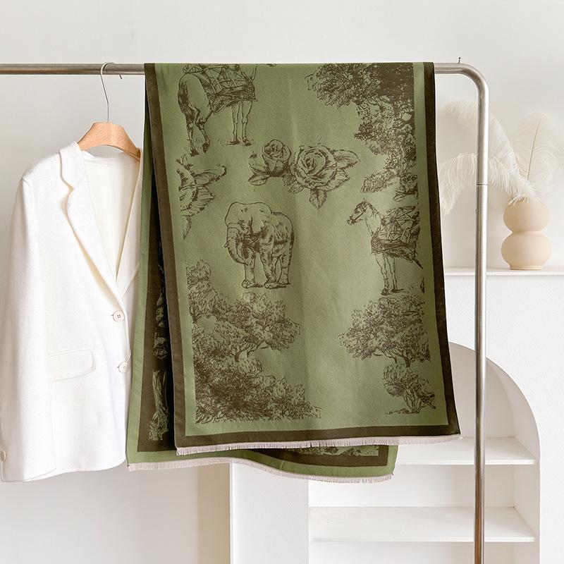 Retro Double-Sided Printing Imitation Cashmere Women'S Scarf Winter Fashion High Temperament Thickened Warm Versatile Shawl