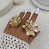 Opening Adjustable Pearl Flowers Rings Vintage Gold Silver Color Retro Exaggerated Metal Alloy Hollow Finger Ring for Women Geometric Jewelry Anillos