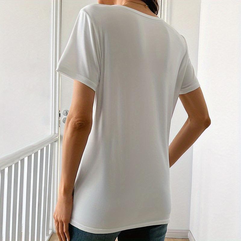 European Size Women'S White Leopard Print Bow Accent T-Shirt-Casual Round Neck Short Sleeve with Brown Bow&Leopard Spot Design, Comfortable T-Shirt