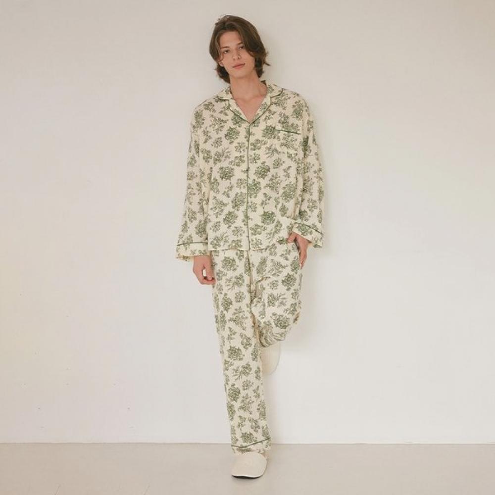 Lunaluz Men S Long Sleeve Double Gauze Collar Two Piece Pajama Minuet painted/free