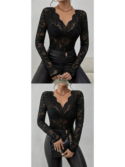 European & American Autumn/Winter Floral Lace Fan Top