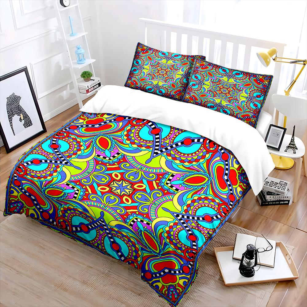 Colorful Abstract Detailed Pattern Design Bedding Set 1 Duvet Cover 2 Pillowcases For Adult And Children Luxury Gift Full Size