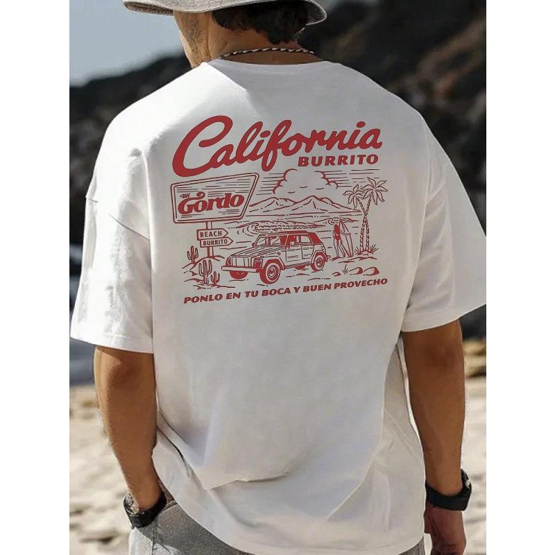 European Sizes T-Shirt, Men'S Top - Retro Car And Surfing Print | Men'S Pattern Print T-Shirt | Retro Nostalgia
