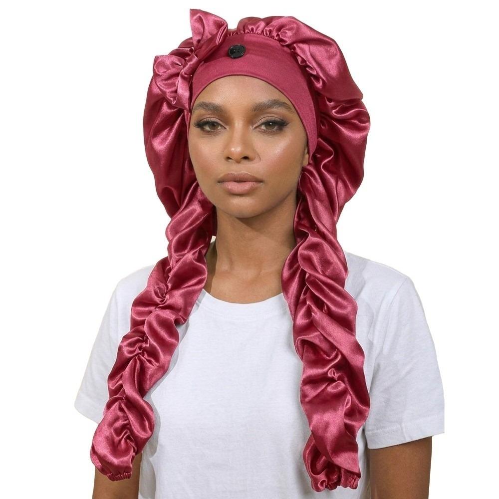 Non-Slip Design Heatless Curl Bonnet Satin Material Curling Bonnet  For Long Hair красный