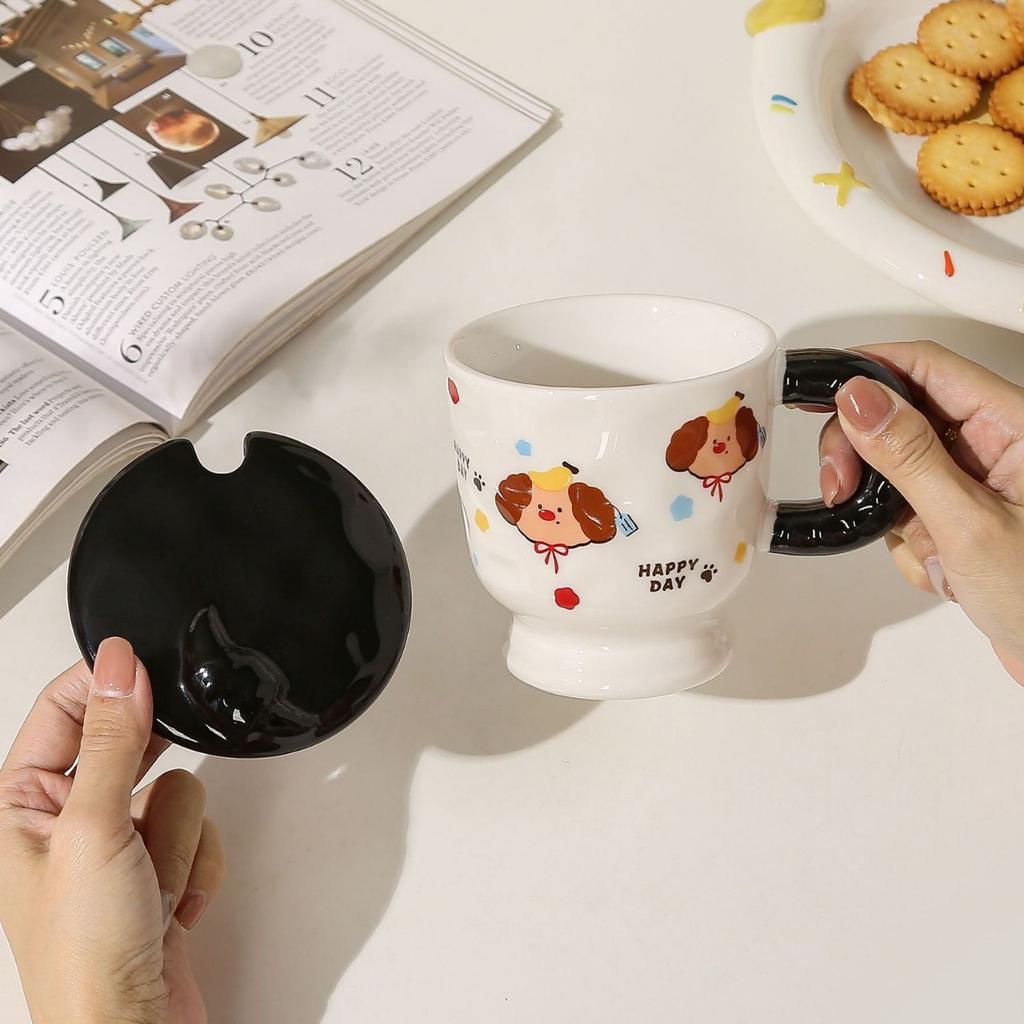 Creative Cartoon Puppy Ceramic Cups Couple High Appearance Level Mugs Office Drinking Cups  Milk Cups Tall Glasses