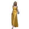 Vacation style Spice Girl yellow suspender dress women's summer pleated slim fishtail dress design sense mesh skirt