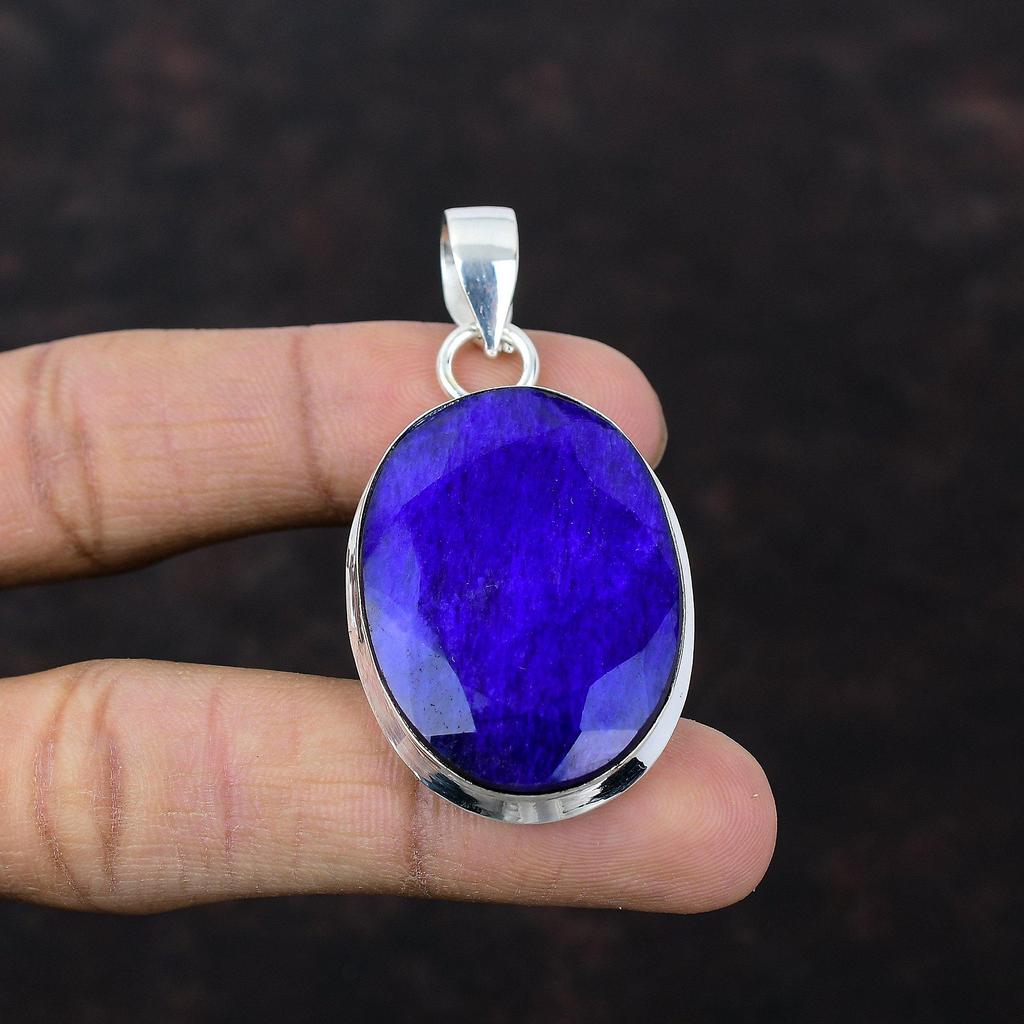 Faceted Blue Sapphire Pendant Original Gemstone Pendant 925 Sterling Silver Pendant Handmade Blue Sapphire Jewelry Designer Pendant For Gift