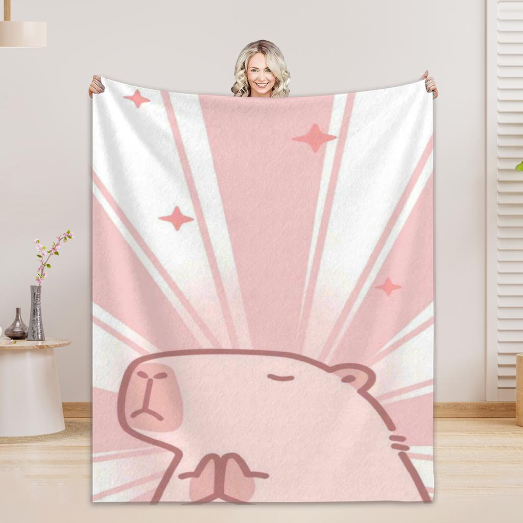 1pc Blankets Lovely Capybara Printed Flannel Blanket Quality Soft Warm Throw Blanket Winter Kids Couch Bed Fluffy Bedspread