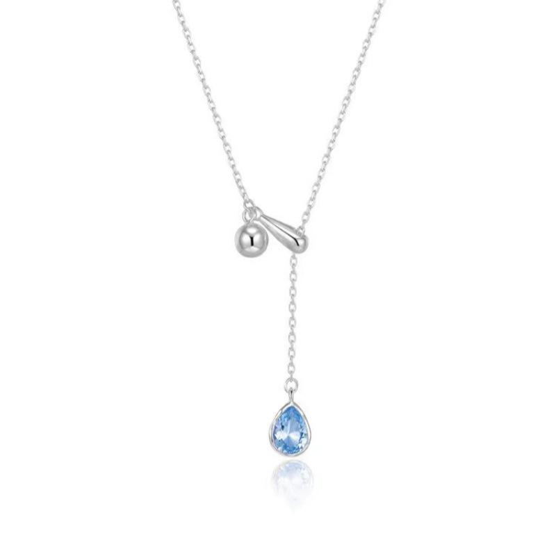 999 Sterling Silver Y-Shaped Blue Water Drop Necklace with Tassel Pendant for Women - Light Luxury Niche 2025 999 Pure Silver