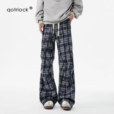 Herren karierte Hose für Herbst und Winter Gerade Locker Lässig Neuer Stil Jugend Weitbein Lange Hose