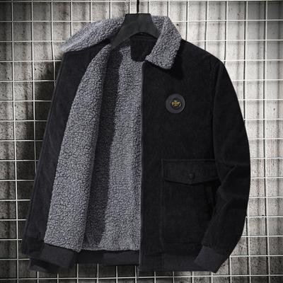 Herren Cargo Jacke Einfarbige Plüschfutter Kälteschutz Herbst Winter Umlegekragen Reißverschluss Cordjacke Streetwear