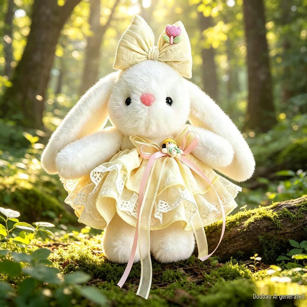 Lolita Rabbit Doll Keychain - Cute Plush Toy with Skirt & Bow Pendant