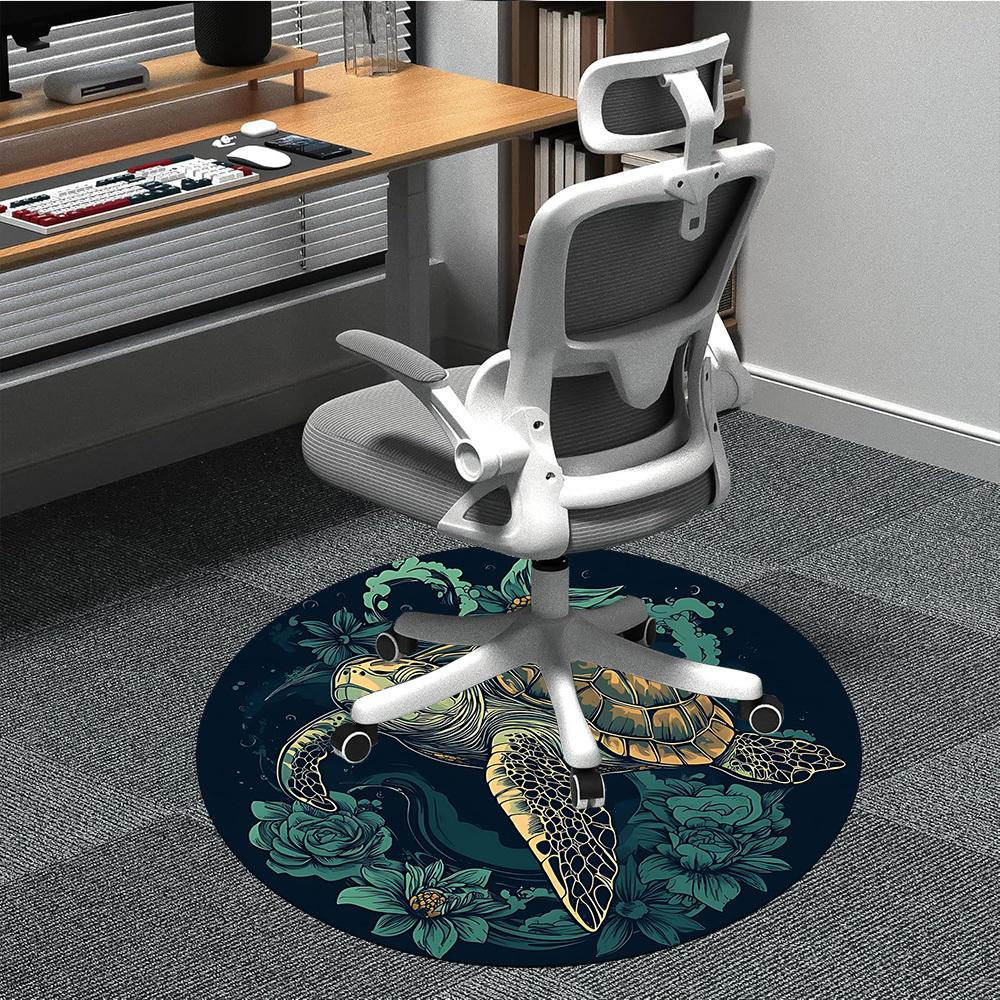 1pc Sea Turtle Print Chair Carpet for Office, Round Non-Slip Durable Large Size Office Carpet, Suitable for Office, Beautiful Decoration