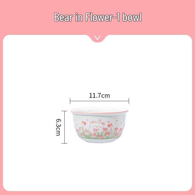 Cute Cartoon Ceramic Dinnerware Set: Bowls, Plates, and Chopsticks for Single Person
