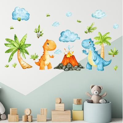 Kreativer Cartoon-Dinosaurier-Vulkan-Wandaufkleber Selbstklebende Tapete für Schlafzimmer Wohnzimmer Kinderzimmer Dekoration