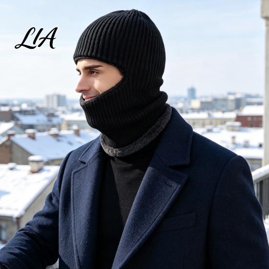 Windproof Winter Cap Men Knit Hooded Scarf Hat, Warm Balaclava Hood for Cold Accessories Weather, Neck Warmer Skull Outdoor Cycling Hat