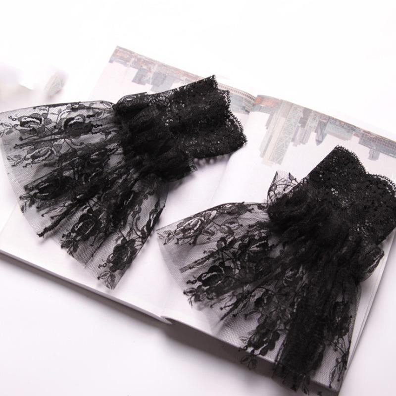 Perfekte Übereinstimmung Weiße Spitze Falsche Ärmel Damen Für Pullover Dekorative Falsche Manschetten Ärmel Hochzeit Spitze Rüschen Falten Geknöpftes Handgelenk Falsche Ärmel