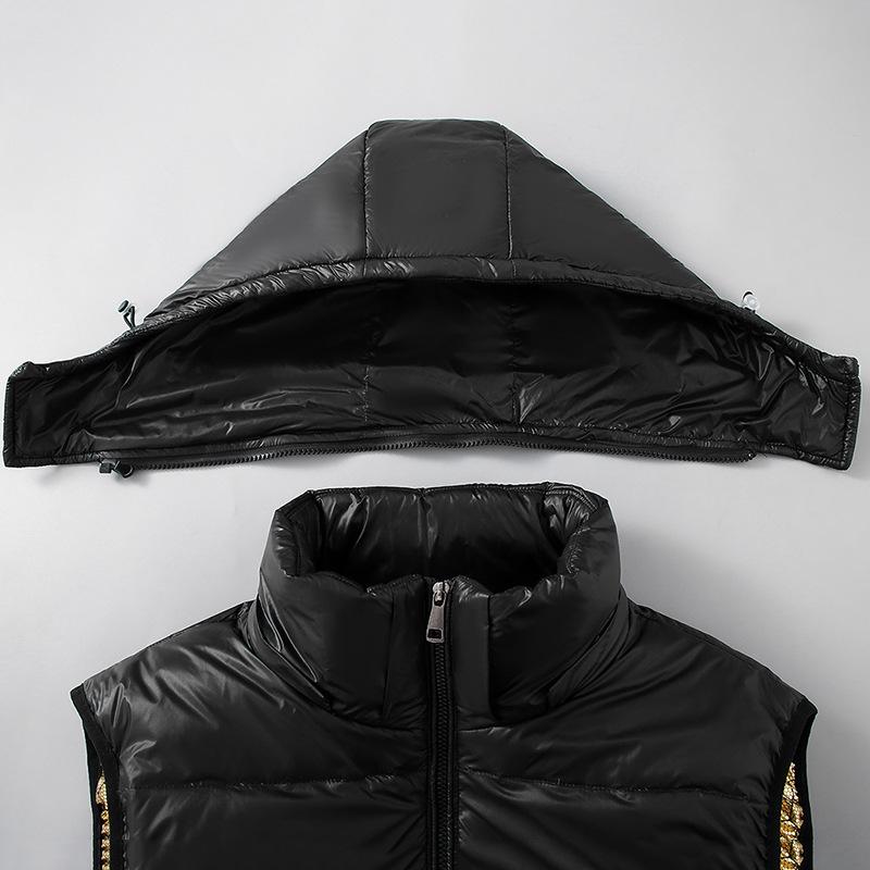 Vinter Plus Size dunväst med huva för feta män Lös vit ankdun svart guld väst 4XL-12XL