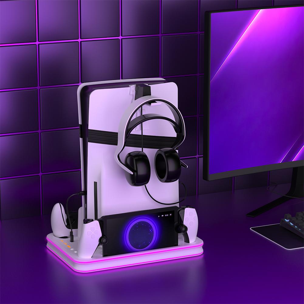Vertical Cooling Stand Fast Controller Charger with Headphone Hook Cooling Fan & Charging Stand for PS5 Pro/PS5 Slim/PS5 Console