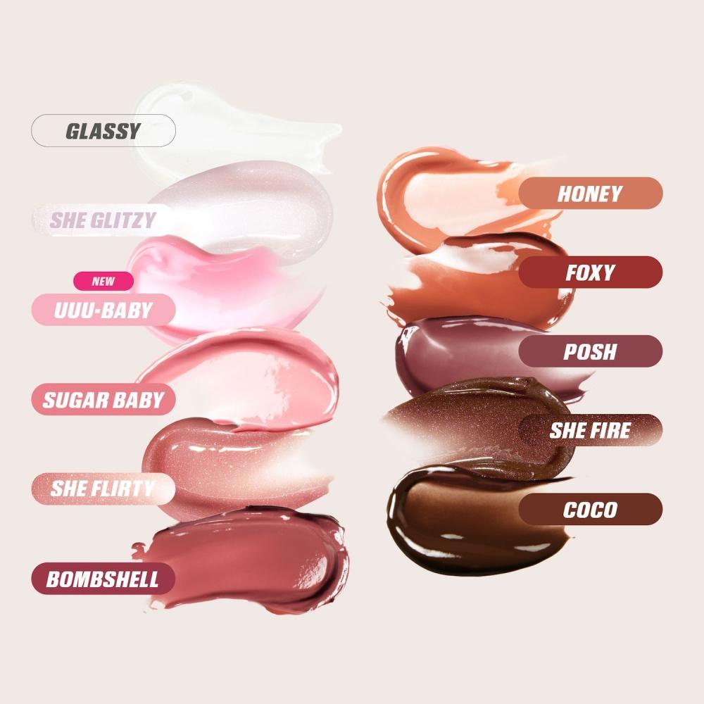 HudA BeAuty Falscher Filler Glänzender Nicht Klebriger Lipgloss 0,13 Unzen   3,9 ml She Flirty Ein Transparenter Rosafarbener Glanz