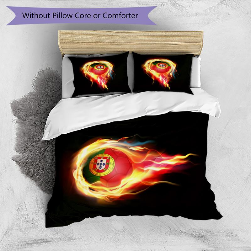 Portugal National Football Team Pattern Printed 3PCS Bedding Set Soft Skin-Friendly Washable Duvet Cover & Pillowcases Set All Season Bedroom