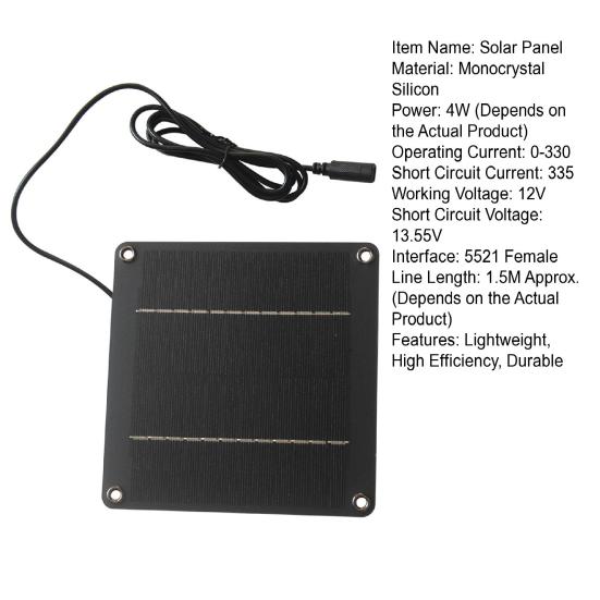 4W 12V Monokristallines Silizium Solarpanel 5521 Buchse Wasserdicht Hohe Effizienz Außen Gartenleuchten