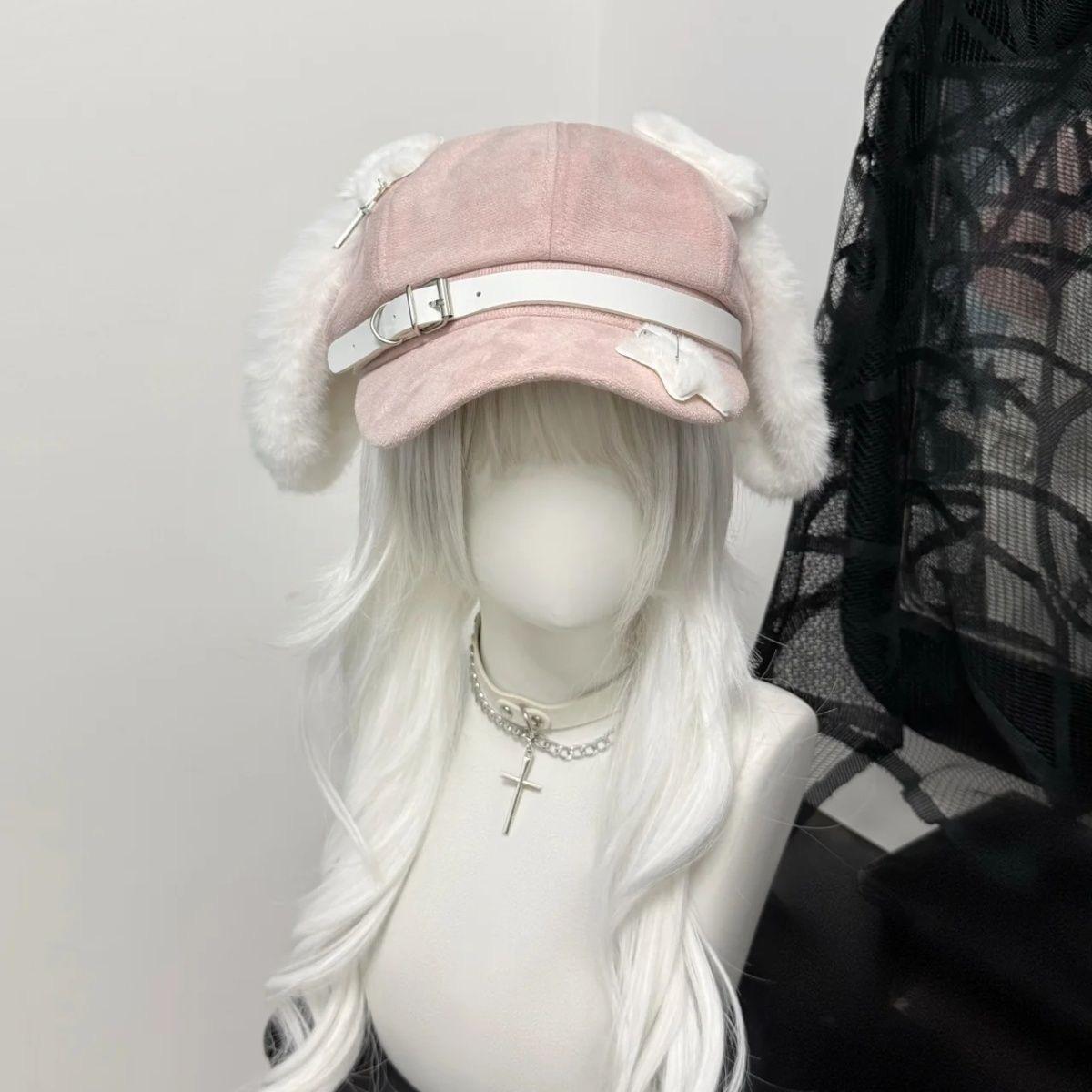 

Original gray puppy ear hat subculture beret female cute personality house culture M（56-58cm）