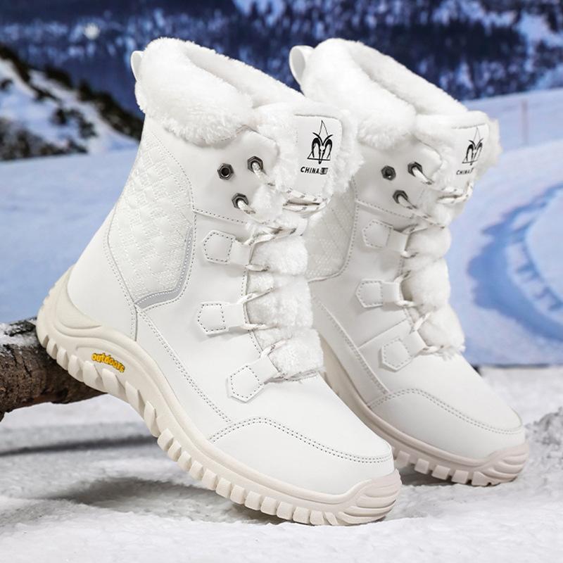 Winter New Outdoor Snow Boots Women's Medium Tube Piled Thickened High-top Large Cotton Shoes Outdoor Cotton Boots