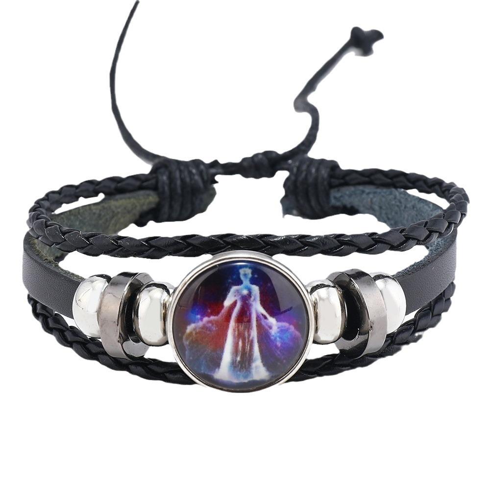 Bracciale Coppia Corda Mano 12 Costellazioni Multistrato Intrecciato Luminoso Gioiello, Unisex, San Valentino, Regalo di Compleanno