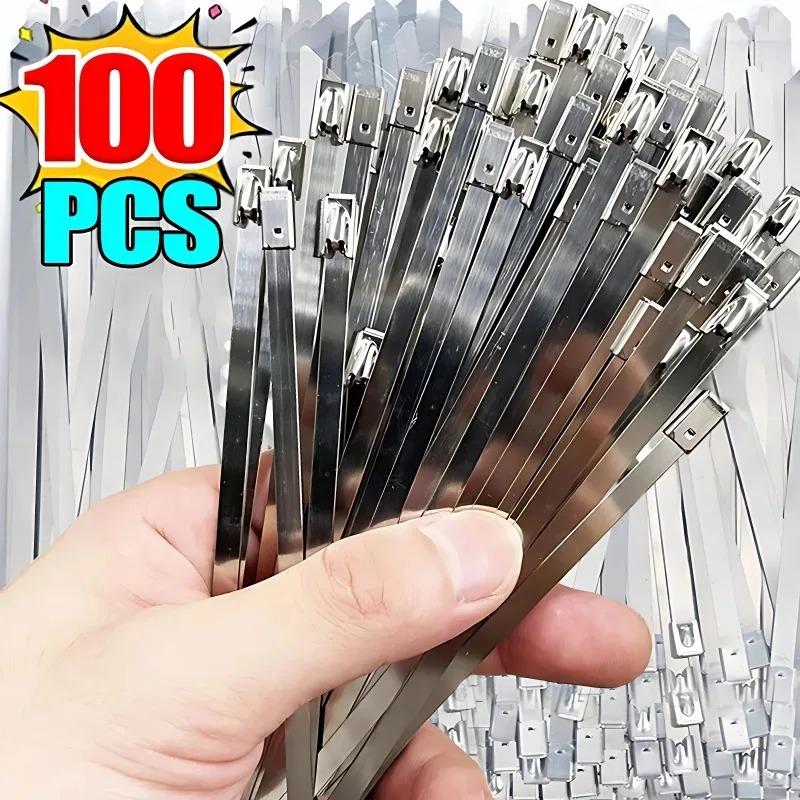 100 Stück Kabelbinder aus Edelstahl für Auspuffummantelung, beschichtet, selbstsicherndes Metall, Reißverschluss, Auspuffverriegelungskabel, Kabelbinder, Organizer, Hardware