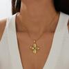 Gold Plated Stainless Steel Flower Pendant Necklace with Turquoise Center for Women